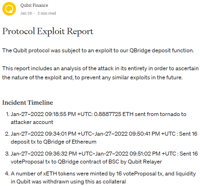 以太坊智能合约代码缺陷致Qubit DeFi平台被窃取